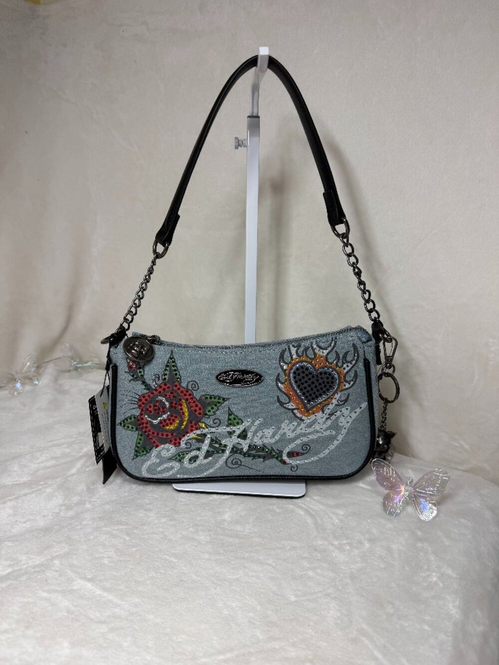 Ed Hardy Tattoo‑Style Shoulder Bag – Dual Straps – 5x10x2